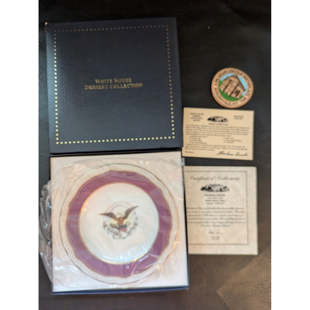 Abraham Lincoln Dessert Plate Woodmere White House Collection Certificate Box